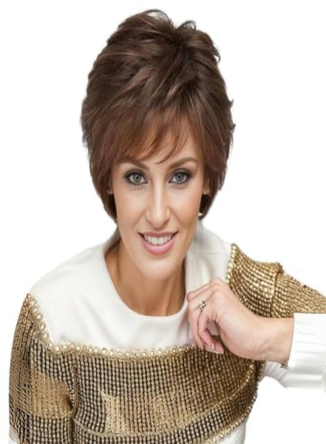 EMMOR Short Brown Human Hair Blend Wig for White Women, Natural Lightweight Hair Layered Style Wigs,Softer/Finer/Lightweight for Every day - Image 1